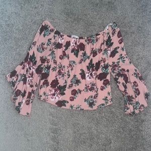 Papaya Off the Shoulder Cropped Floral Shirt